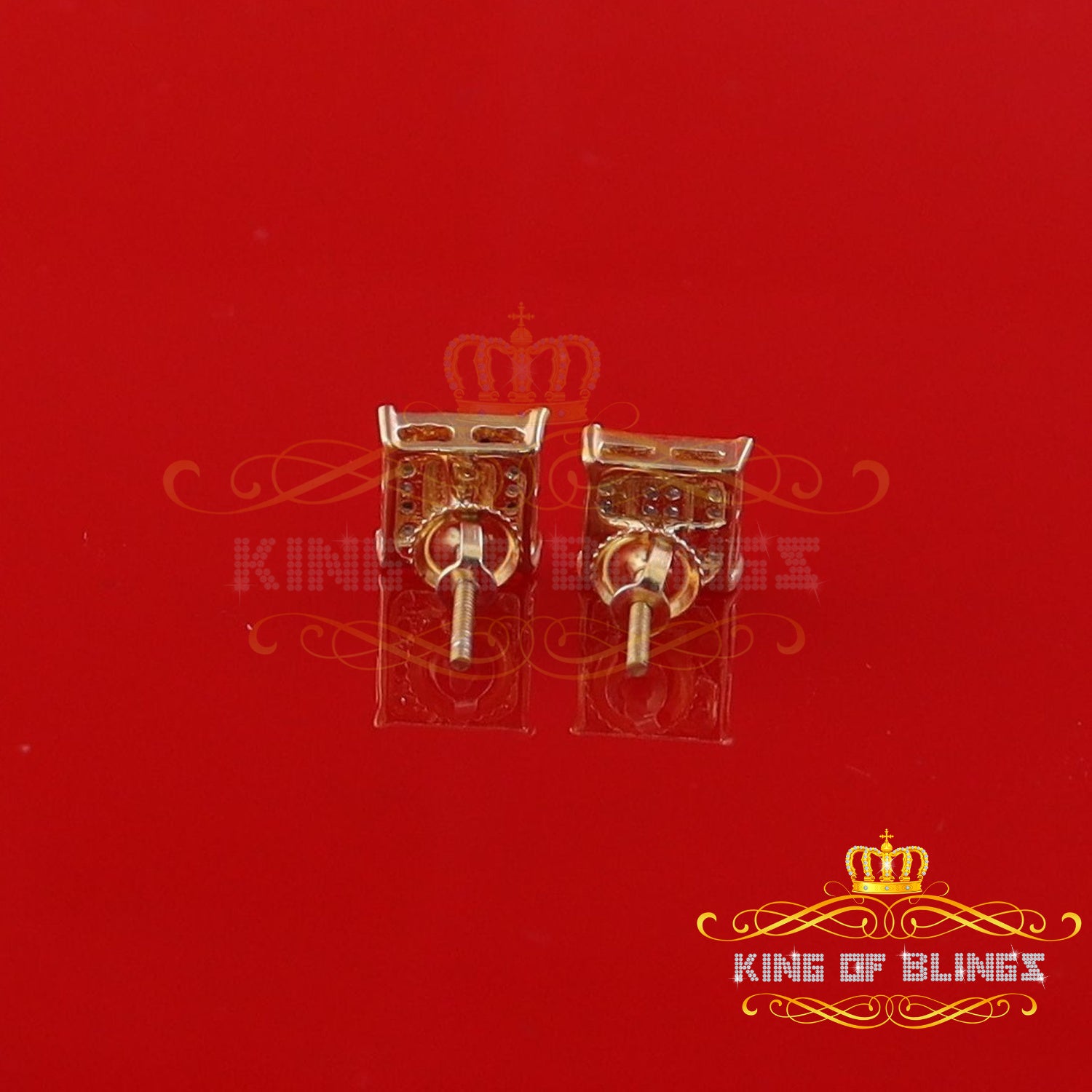 King of Blings-0.05ct Diamond 925 Sterling Silver Yellow Stud Women's & Men's Square Earrings KING OF BLINGS