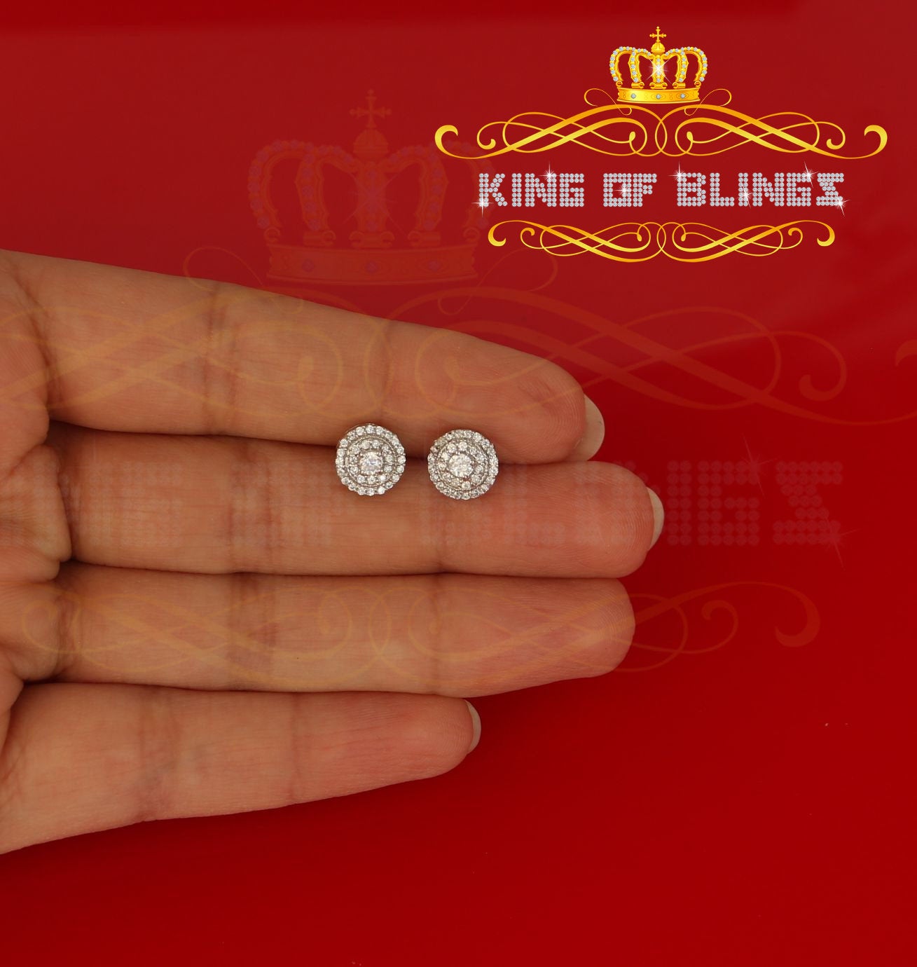 King of Blings- White Sterling Silver 0.78ct Cubic Zirconia Ladies 925 Hip Hop Round Earrings KING OF BLINGS