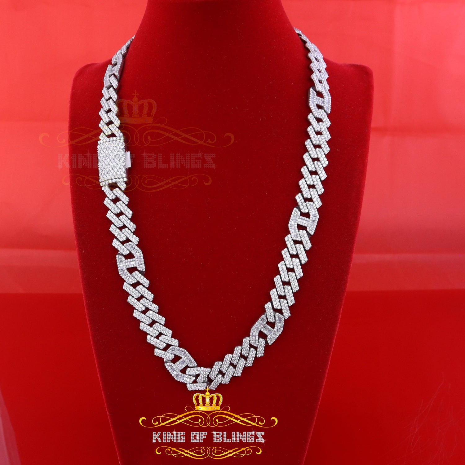 925 Silver 35ct Moissanite White Men's Cuban Necklace SZ 20inch & 14mm Width KING OF BLINGS