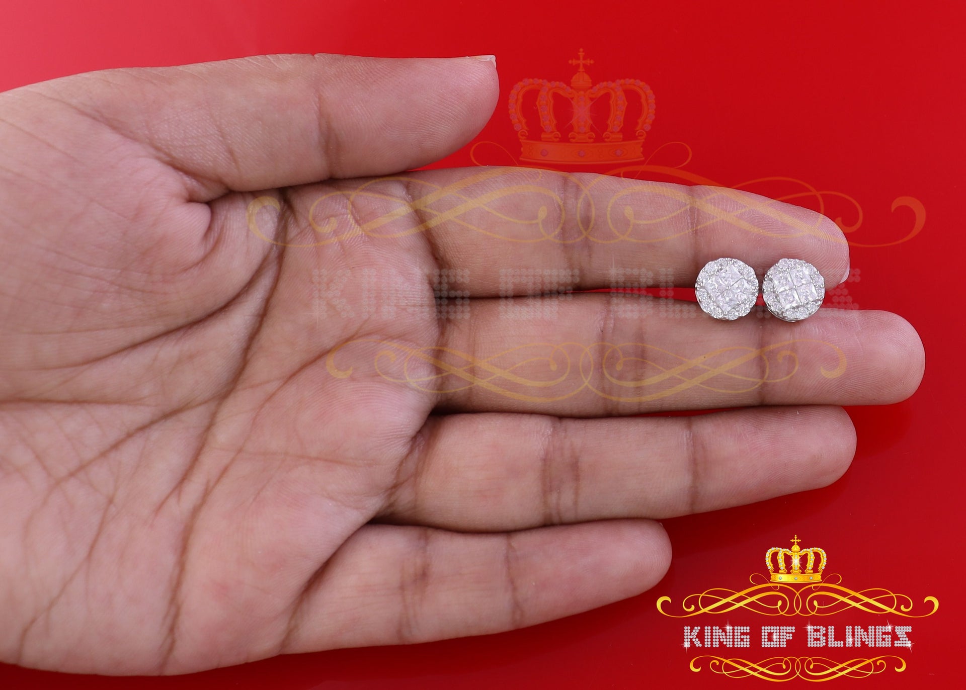 King of Blings- Aretes Para Hombre 925 White Silver 1.68ct Cubic Zirconia Round Women's Earrings KING OF BLINGS
