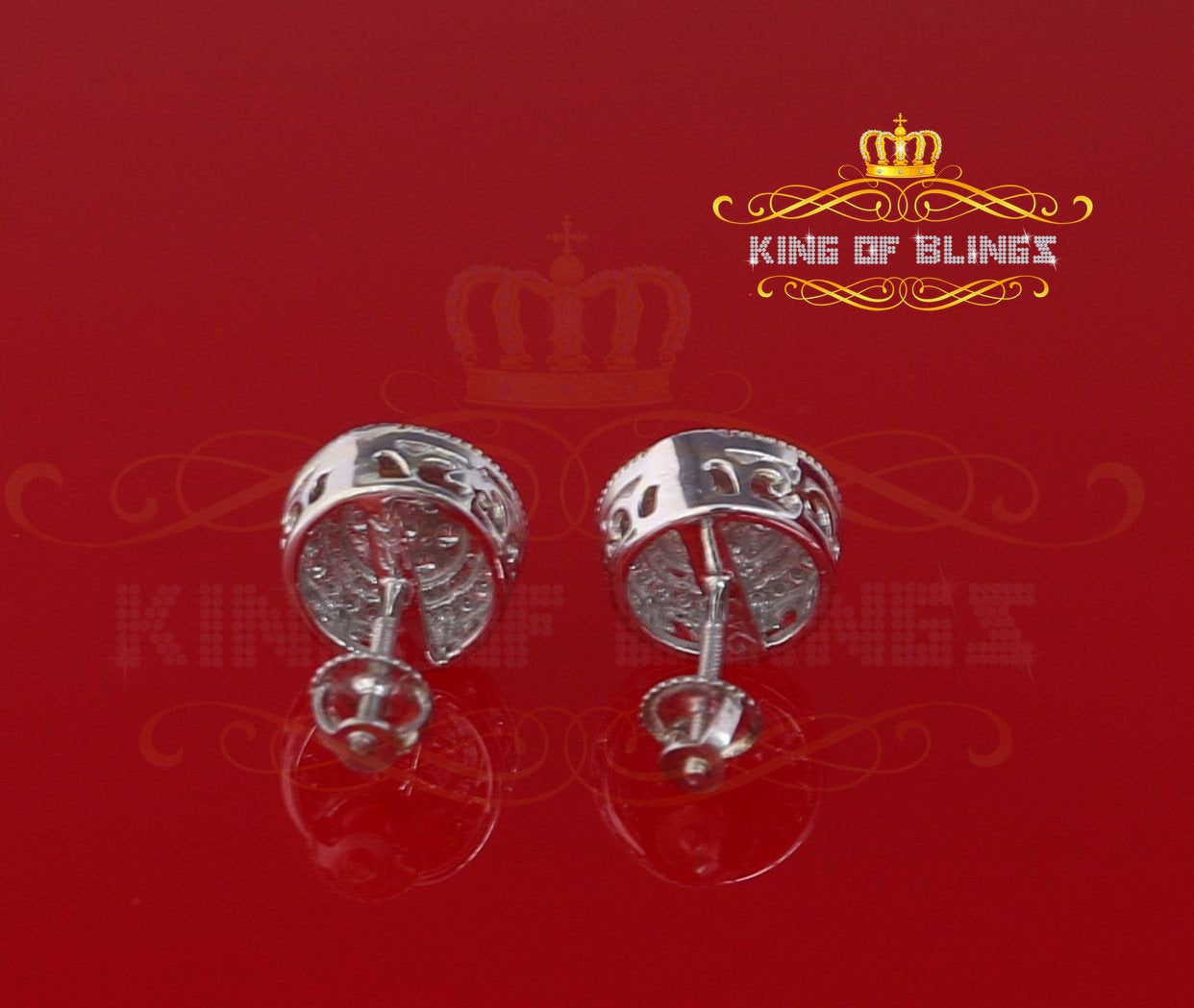 King of Blings- Aretes Para Hombre 925 White Silver 1.59ct Cubic Zirconia Round Women's Earrings KING OF BLINGS