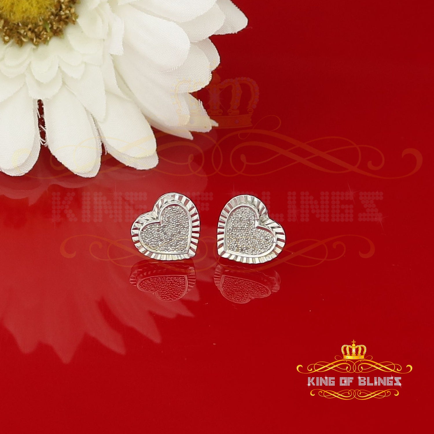 King Of Bling's Aretes Para Hombre 925 White Silver 0.50ct Diamond Women's /Men's Heart Earring KING OF BLINGS