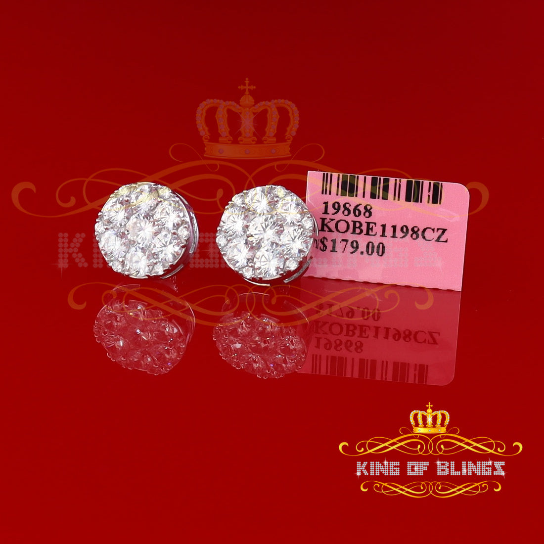 King of Blings- Aretes Para Hombre 925 White Silver 5.56ct Cubic Zirconia Women Round Earrings KING OF BLINGS