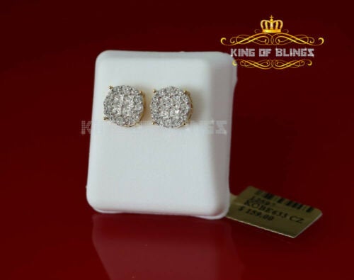 King of Bling's Aretes Para Hombre 925 Yellow Silver 1.68ct Cubic Zirconia Round Women's Earring KING OF BLINGS