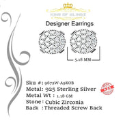 King of Blings- 925 White Silver Aretes Para Hombre 0.30ct Cubic Zirconia Women's Round Earrings KING OF BLINGS