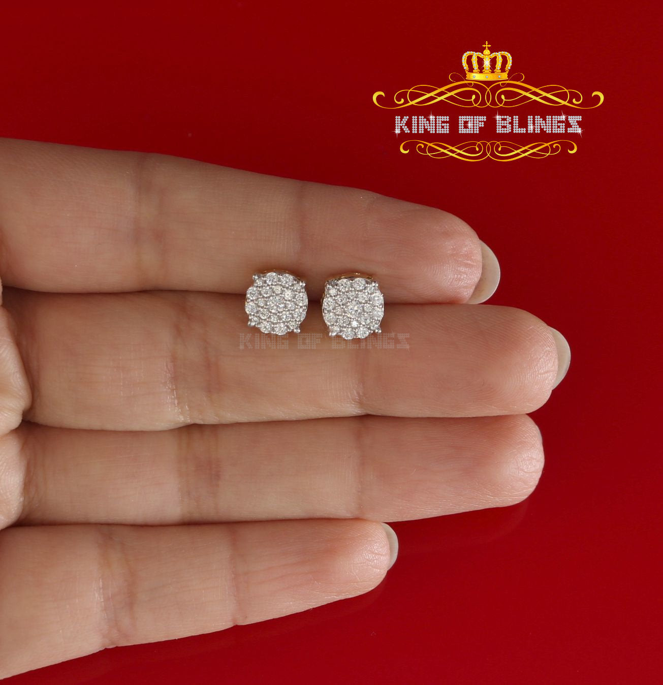 King of Bling's Aretes Para Hombre 925 Yellow Silver 0.66ct Cubic Zirconia Round Women's Earring KING OF BLINGS