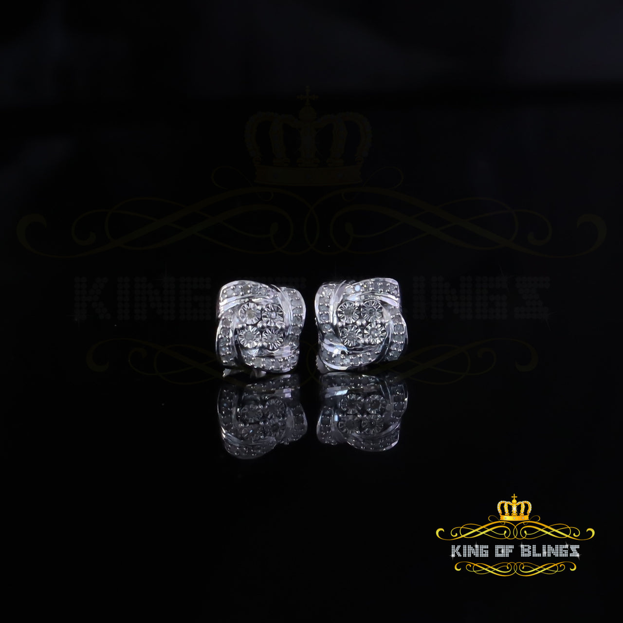 King Of Bling's 0.25ct Diamond 925 Sterling Silver White for Men's & Women Stud SWRILL Earrings King of Blings