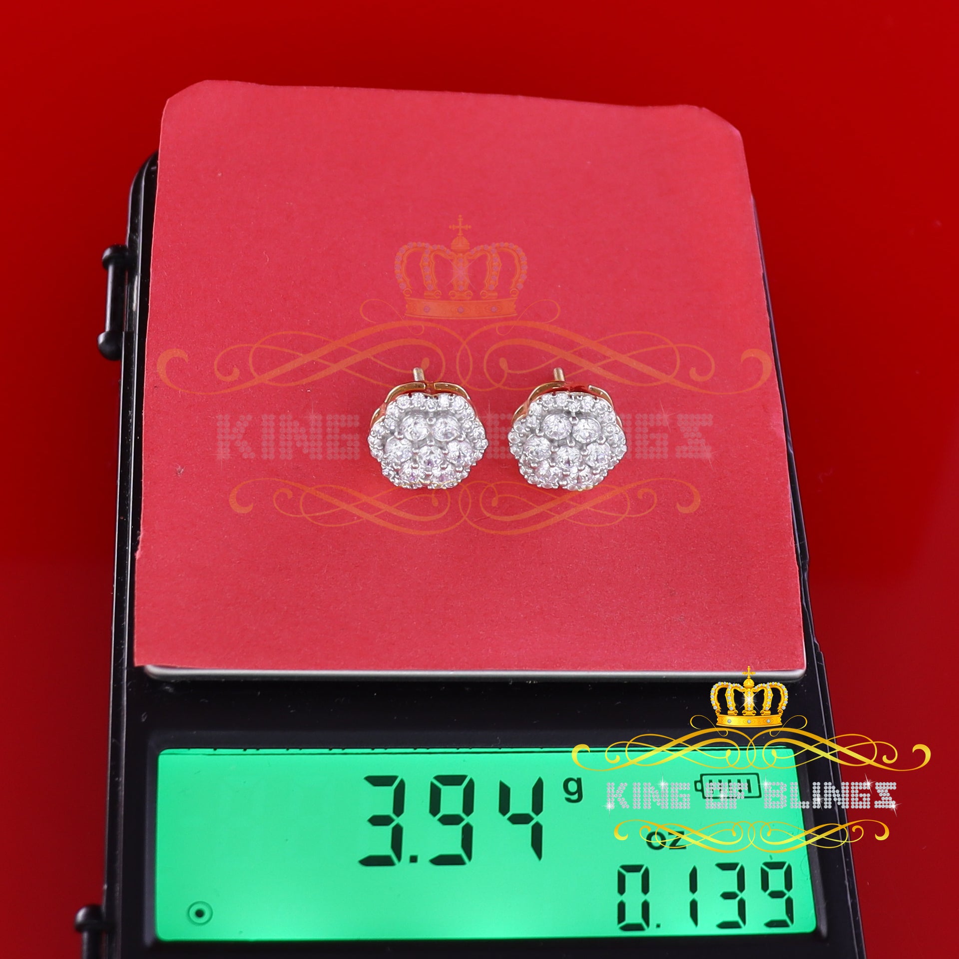 King of Bling's 925 Yellow Silver 2.7ct Cubic Zirconia Flower Fashion Women's & Men's Earrings KING OF BLINGS