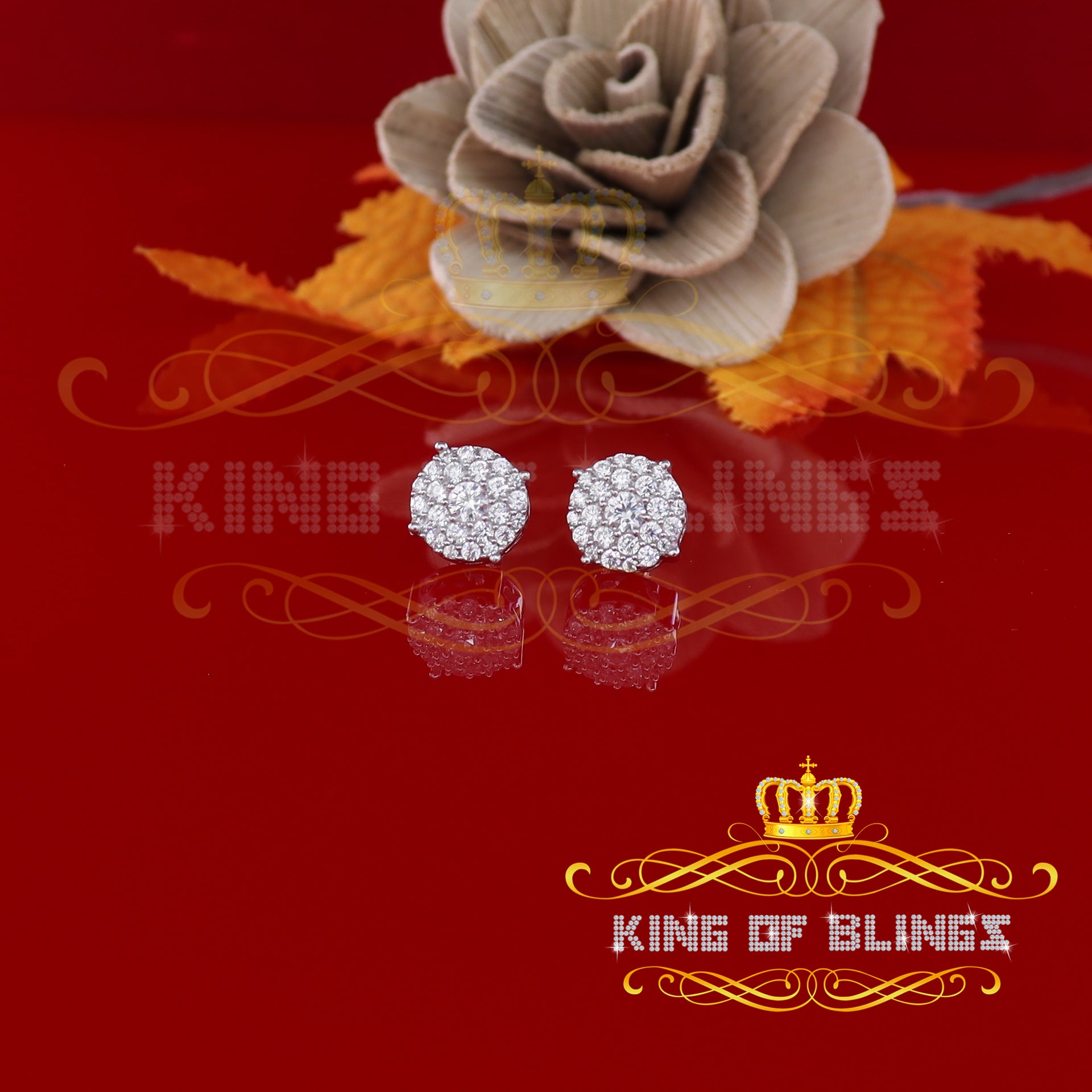 King of Bling's Aretes Para Hombre 925 Yellow Silver 1.20ct Cubic Zirconia Round Women's Earrings KING OF BLINGS