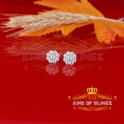 King of Blings- White 925 Silver 2.1ct Cubic Zirconia Women's & Men's Hip Hop Floral Earrings KING OF BLINGS