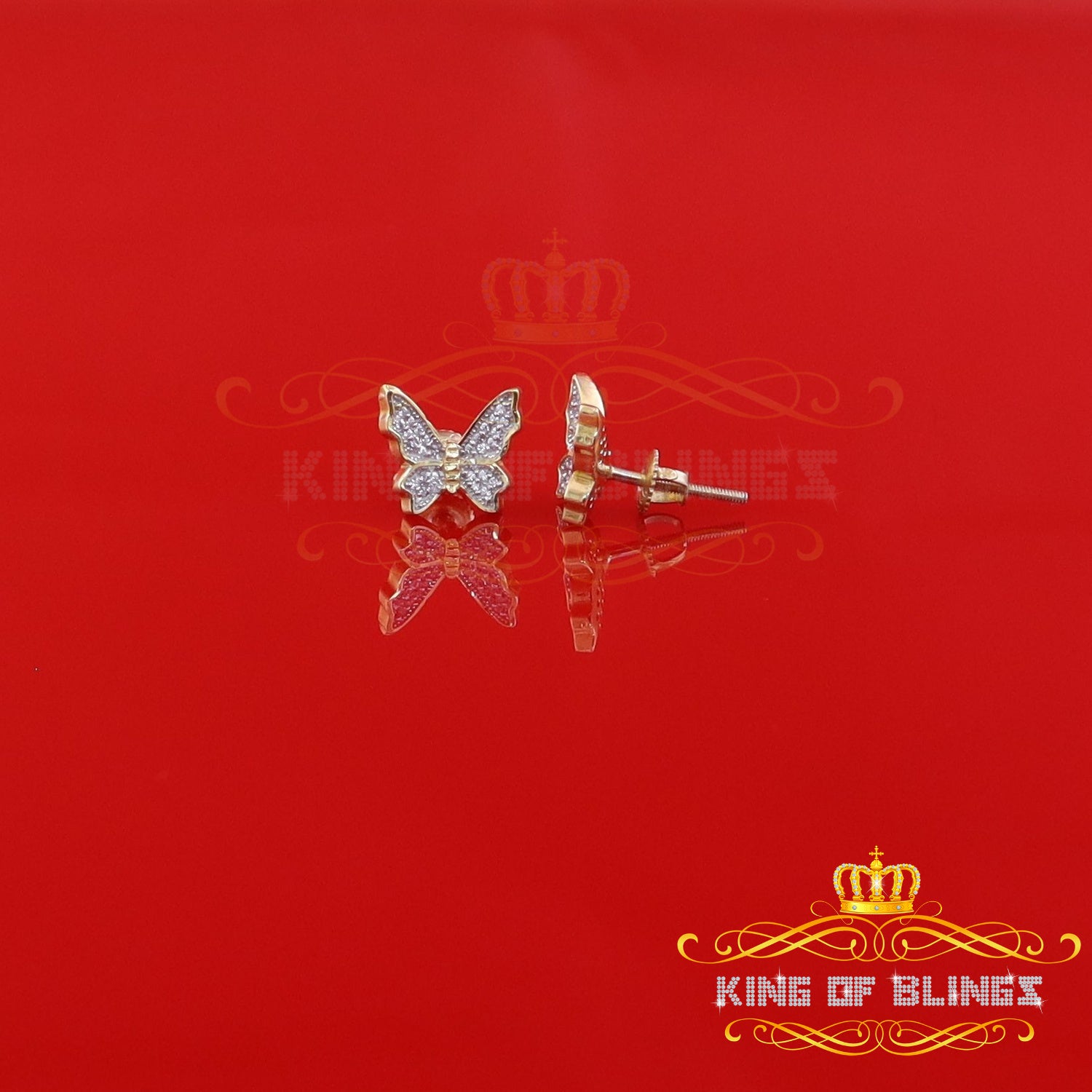 King of Bling's Women's 0.34ct Cubic Zirconia Butterfly Stud Earring Yellow 925 Sterling Silver KING OF BLINGS
