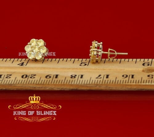 King of Bling's 4.12ct Cubic Zirconia 925 Yellow Silver Women's & Men's Hip Hop Flower Earrings KING OF BLINGS