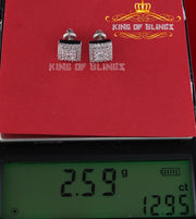 King of Blings- 1.2ct Cubic Zirconia 925 White Sterling Silver Women's Hip Hop Square Earrings KING OF BLINGS