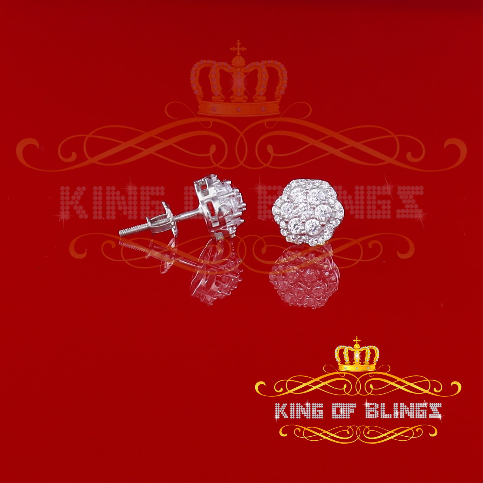King of Blings- Aretes Para Hombre 925 White Silver Women's 1.22ct Cubic Zirconia Flower Earring KING OF BLINGS