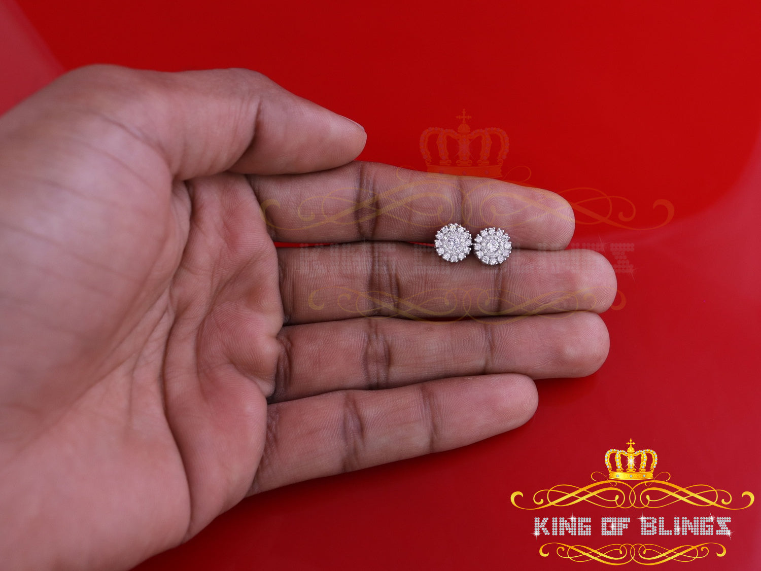 King of Blings- 1.28ct Cubic Zirconia White 925 Sterling Silver For Men's/Womens Round Earrings KING OF BLINGS