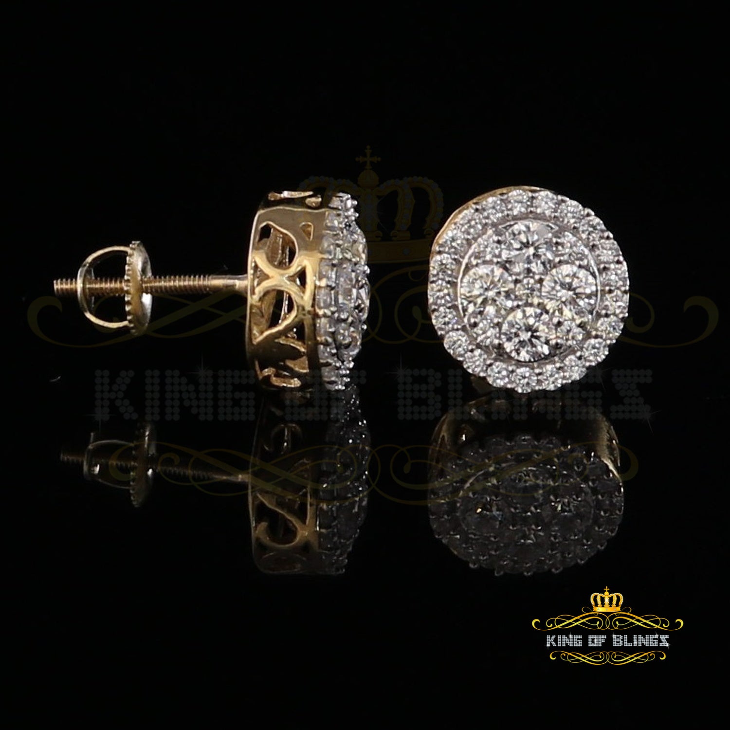 King of Bling's 925 Yellow Silver 1.77ct Cubic Zirconia Women's & Men's Hip Hop Round Earrings KING OF BLINGS