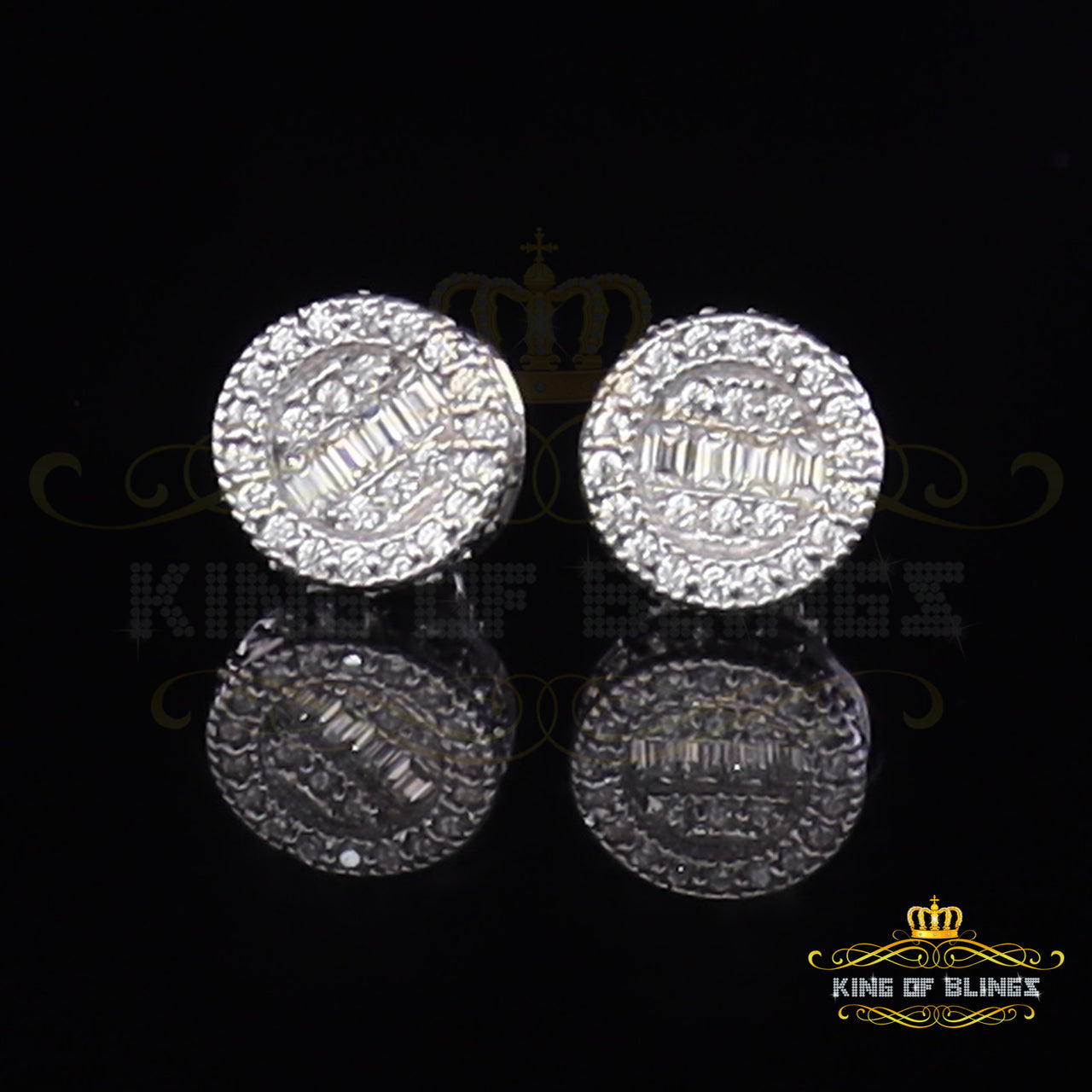 King of Bling's 1.00ct VVS 'D' Moissanite Men's/Womens Silver White Stud Baguette Earrings KING OF BLINGS