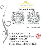 King of Blings- 925 White Sterling Silver 0.86ct Cubic Zirconia Round Women's Hip Hop Earrings KING OF BLINGS