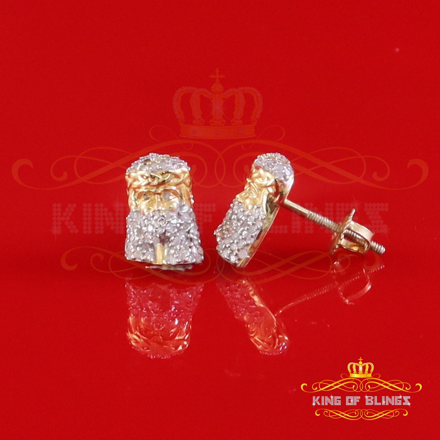 King of Blings-0.25ct Diamond 925 Sterling Silver Yellow for Men's & Women Stud Jesus Earrings King of Blings