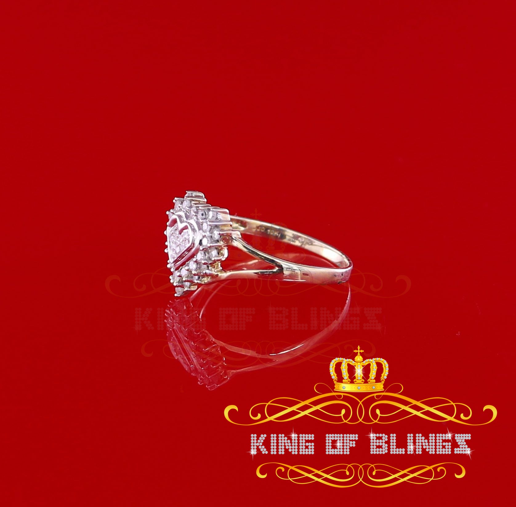 King of Bling's  Real 10 kt Yellow Gold with 0.33CT Genuine Diamond HEART Womens Ring Size 6.5 KING OF BLINGS