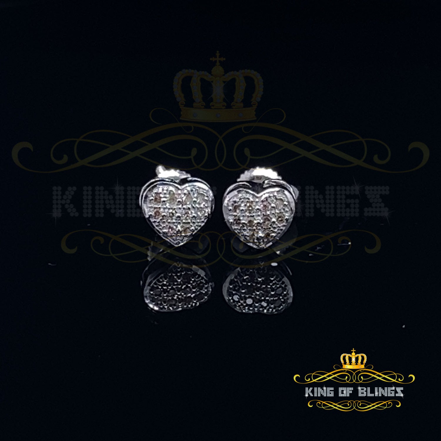 King Of Bling's Aretes Para Hombre Heart 925 White Silver 0.08ct Diamond Women's /Men's Earring KING OF BLINGS