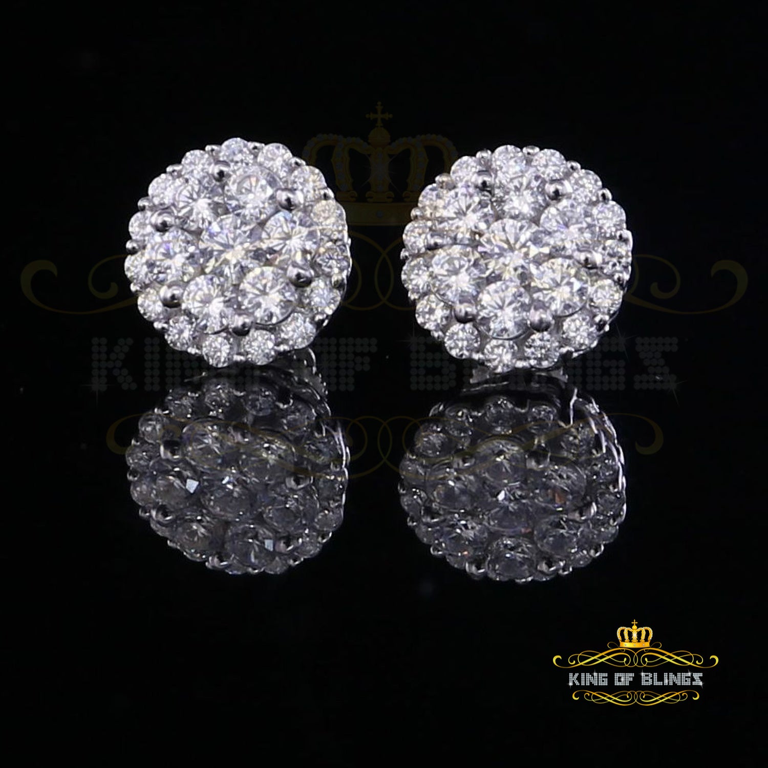 King of Blings- Aretes Para Hombre 925 White Silver 1.49ct Cubic Zirconia Floral Women Earrings KING OF BLINGS