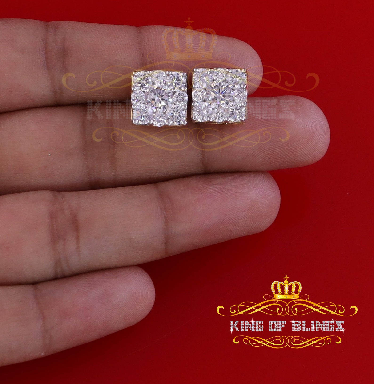 King of Bling's Yellow 2.28ct Cubic Zirconia 925 Sterling Silver Hip Hop Square Ladies Earrings KING OF BLINGS