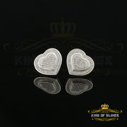 King Of Bling's Aretes Para Hombre 925 White Silver 0.33ct Diamond Women's Heart Style Earrings KING OF BLINGS