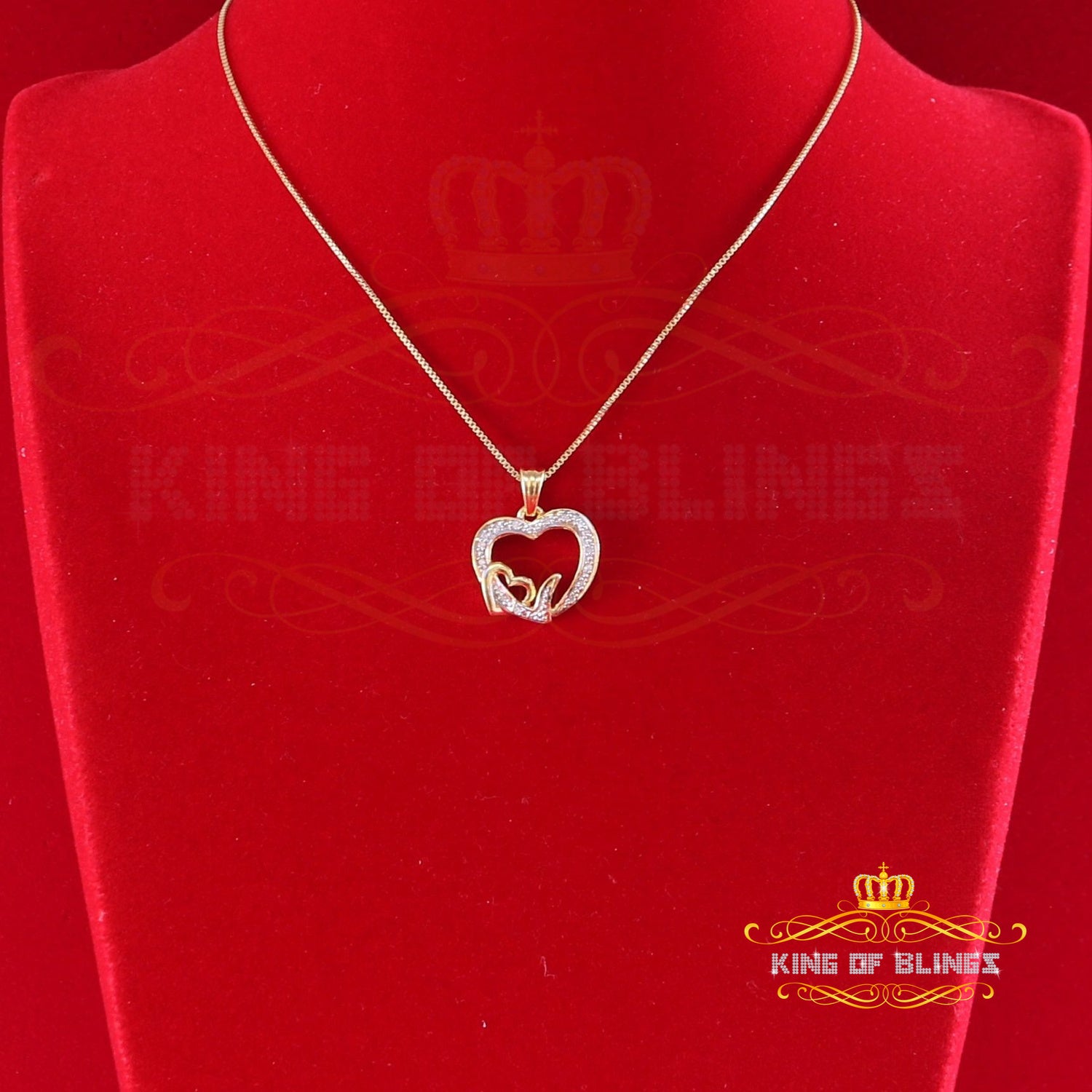 King Of Bling's Real 0.08ct Diamond 925 Sterling Silver HEART Charm Necklace Yellow Pendant KING OF BLINGS