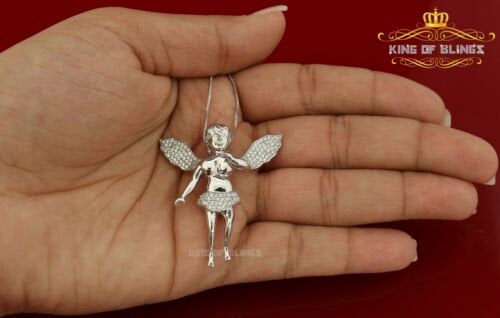 King Of Bling's Beautiful Angel White Sterling Silver Pendant with 1.38ct Cubic Zirconia Stone KING OF BLINGS