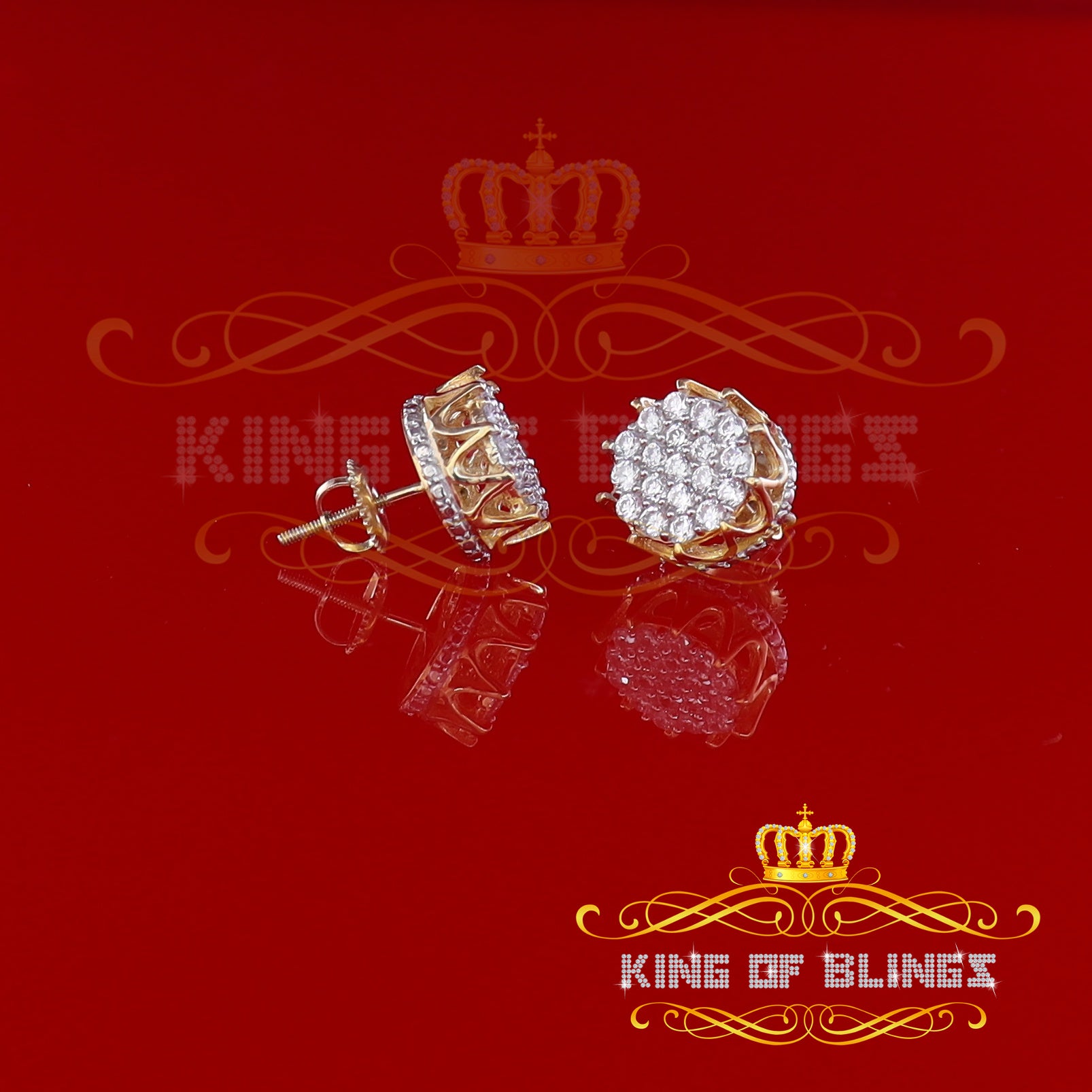 King of Bling's Hip Hop Yellow 925 Silver 2.04ct Cubic Zirconia Women's & Men's Floral Earrings KING OF BLINGS