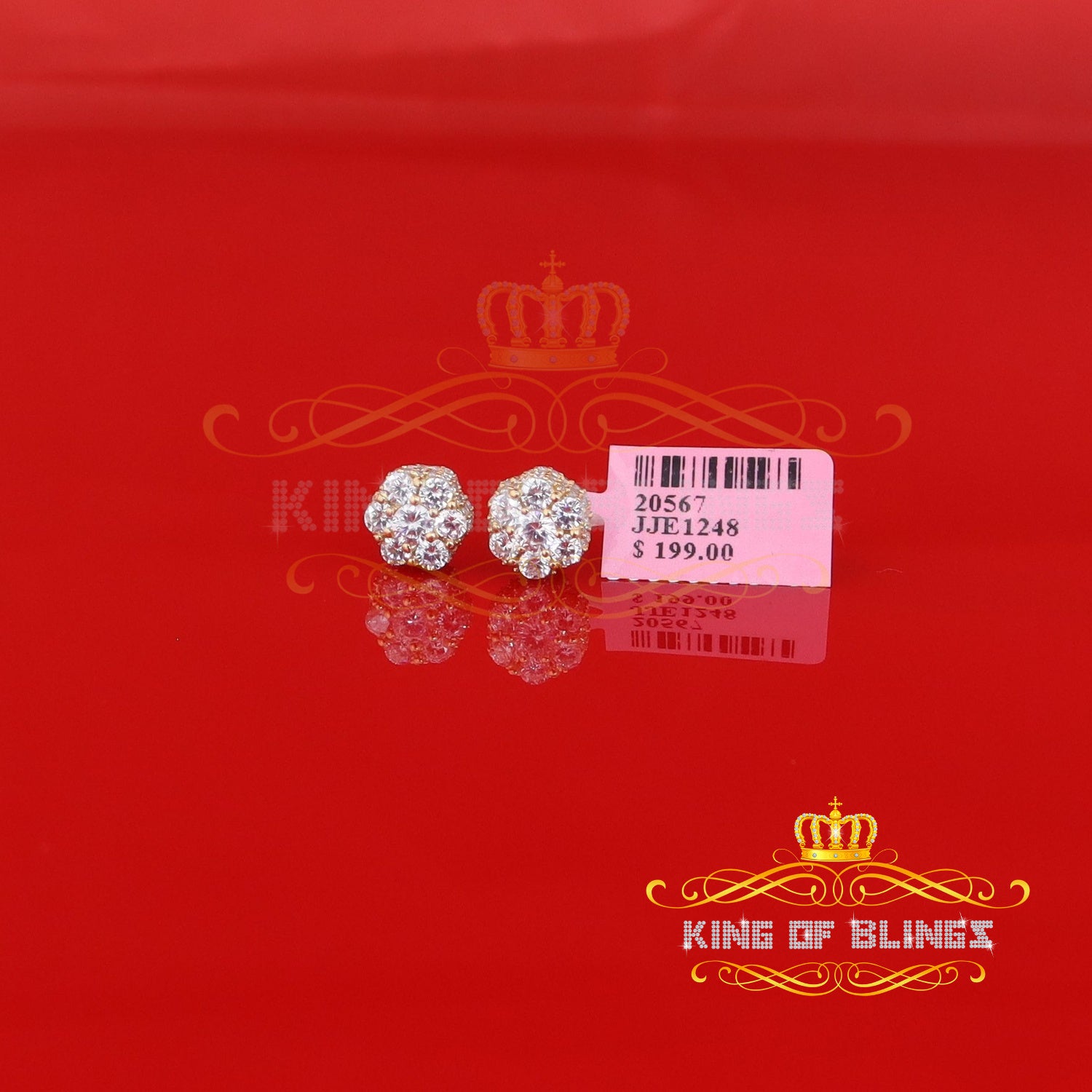 King of Blings- 1.50ct Cubic Zirconia Sterling White Silver For Men's / Women's Round Earrings KING OF BLINGS