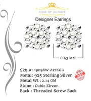 King of Blings- Aretes Para Hombre 925 White Silver 2.0ct Cubic Zirconia Round Women's Earrings KING OF BLINGS