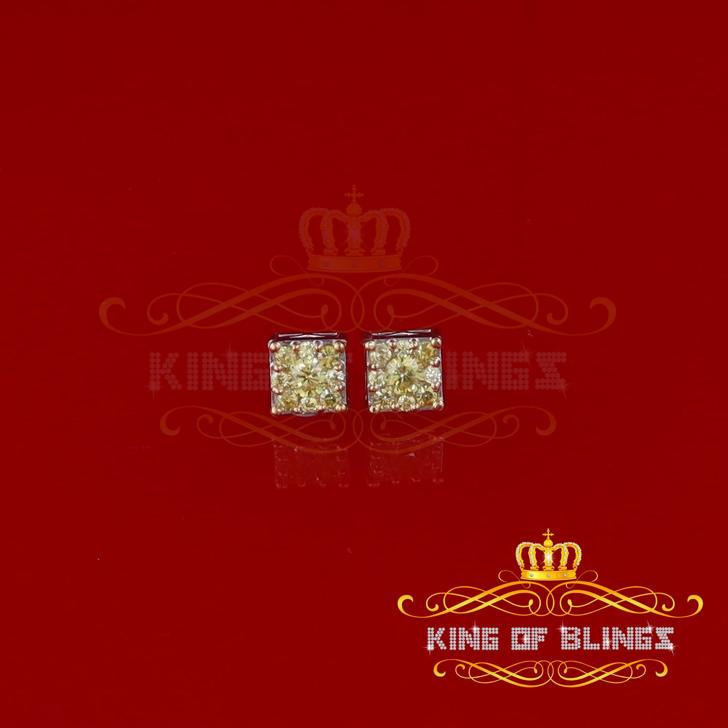 King of Blings- 2.00ct Cubic Zirconia 925 White Silver Women's & Men's Hip Hop Square Earrings KING OF BLINGS