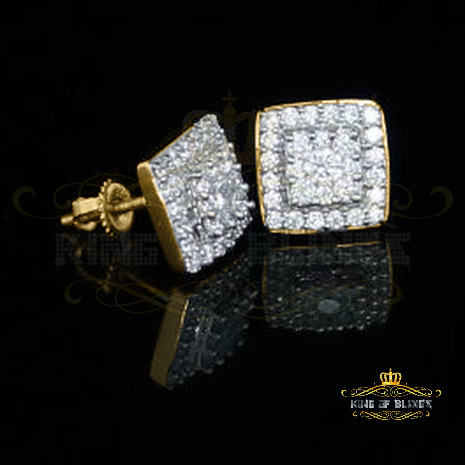 King of Bling's Hip Hop Yellow Silver Screw Back 1.04ct Cubic Zirconia Women's Square Earrings KING OF BLINGS