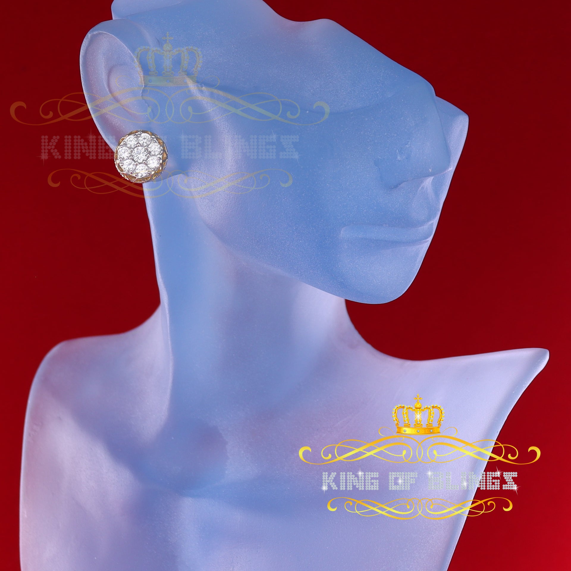 King of Bling's 3.28ct Cubic Zirconia 925 Yellow Silver Women's & Men's Hip Hop Flower Earrings KING OF BLINGS