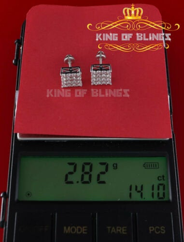 King of Blings- White 925 Sterling Silver 2.06ct Cubic Zirconia Ladies Hip Hop Square Earrings KING OF BLINGS
