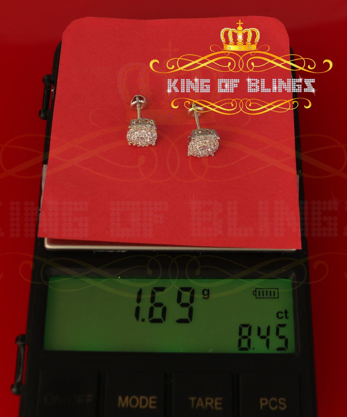 King of Blings- 925 White Sterling Silver 0.86ct Cubic Zirconia Round Women's Hip Hop Earrings KING OF BLINGS