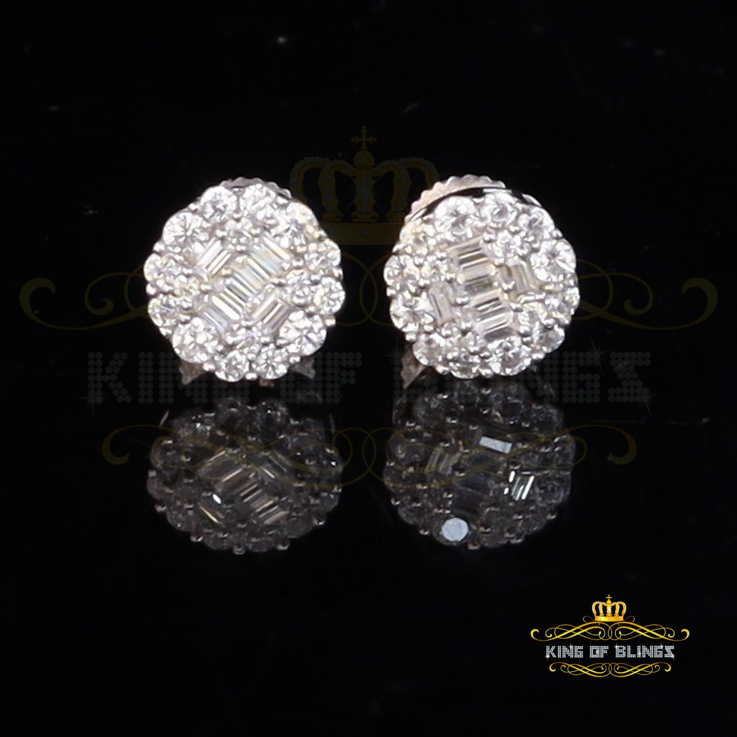 King of Blings- White 0.74ct Sterling Silver 925 Cubic Zirconia Women's Hip Hop Flower Earrings KING OF BLINGS