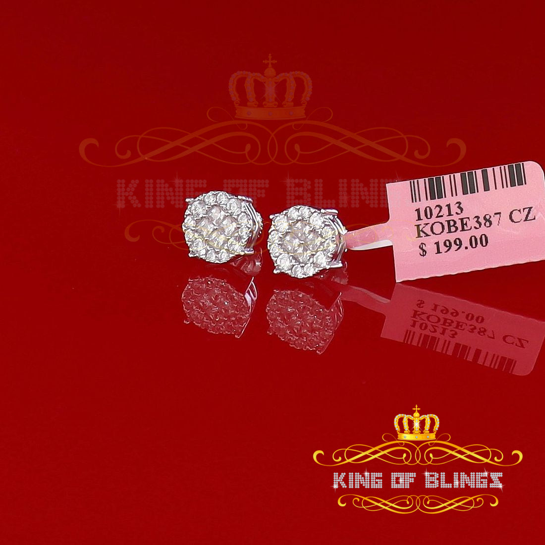 King of Blings- 925 White Silver Screw Back 1.44ct Cubic Zirconia Round Earrings For Ladies KING OF BLINGS