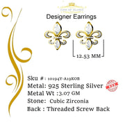 King of Bling's 925 Yellow Silver Ladies Fleur de Lis Screw Back 2.43ct Cubic Zirconia Earrings KING OF BLINGS