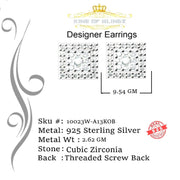 King of Blings- Hip Hop 925 White Silver 1.04ct Cubic Zirconia Women's & Men's Square Earrings KING OF BLINGS