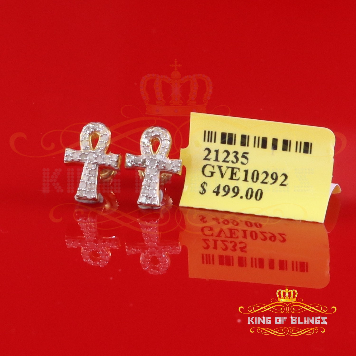 King of Blings-0.25ct Diamond 925 Sterling Silver Yellow for Men's & Women Stud ANKH Earrings King of Blings