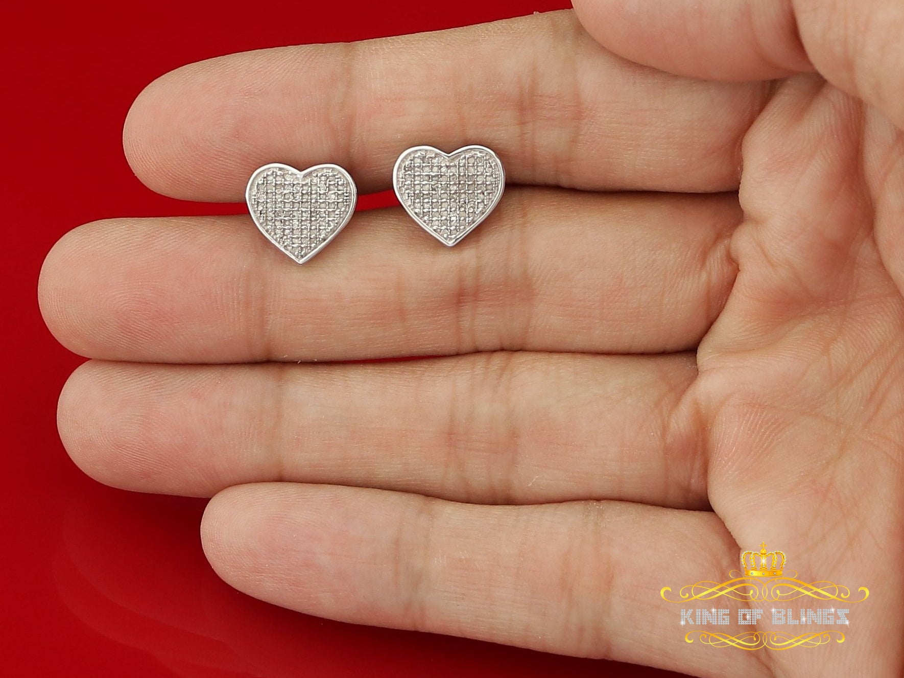 King Of Bling's Aretes Para Hombre 925 White Silver 0.50ct Diamond Women's /Men's Heart Earring KING OF BLINGS