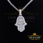 King Of Bling's 3.00ct Moissanite VVS D Baguette 925 Silver White Hamsa Pendant For Women's KING OF BLINGS