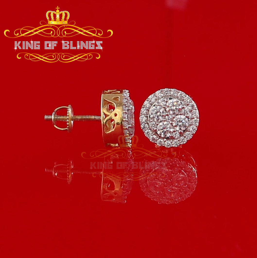 King of Bling's 925 Yellow Silver 1.77ct Cubic Zirconia Women's & Men's Hip Hop Round Earrings KING OF BLINGS