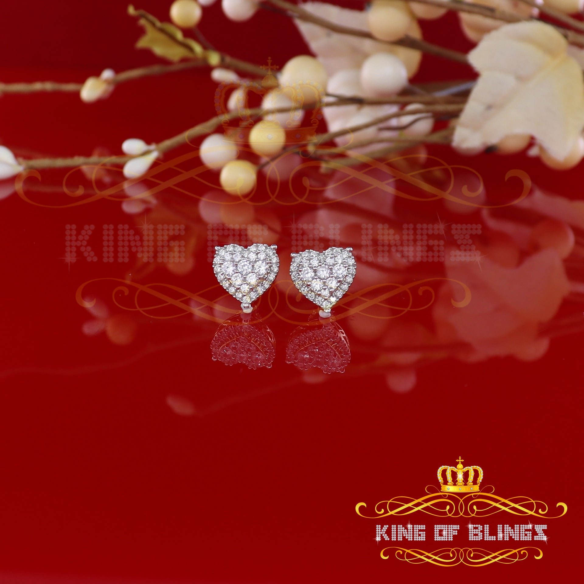 King of Bling's Aretes Para Hombre 925 Yellow Silver 1.64ct Cubic Zirconia Heart Women's Earring KING OF BLINGS
