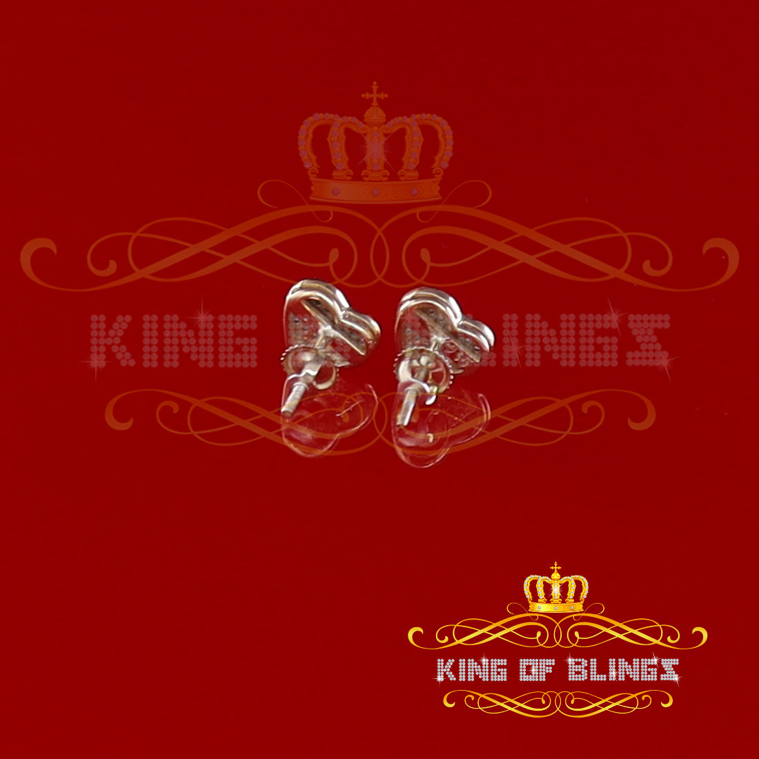 King of Blings-Aretes Para Hombre Heart 925 Yellow Silver 0.25ct Diamond Men & Women Earrings KING OF BLINGS