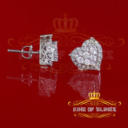 King of Blings- 1.18ct Cubic Zirconia 925 White Sterling Silver Women's Hip Hop Heart Earrings KING OF BLINGS