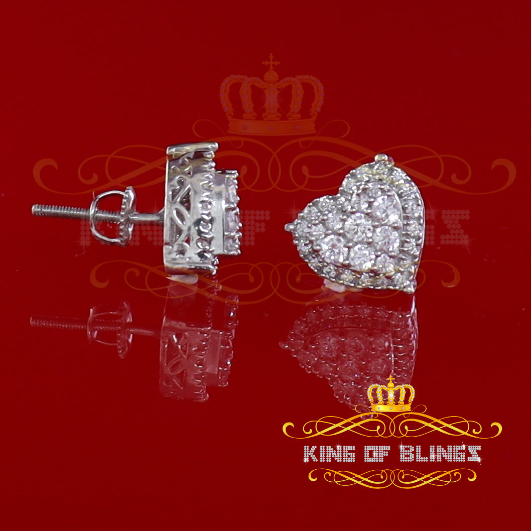 King of Blings- 1.18ct Cubic Zirconia 925 White Sterling Silver Women's Hip Hop Heart Earrings KING OF BLINGS